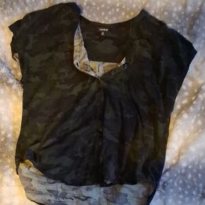 Torrid Black Camouflage Button-Up Top